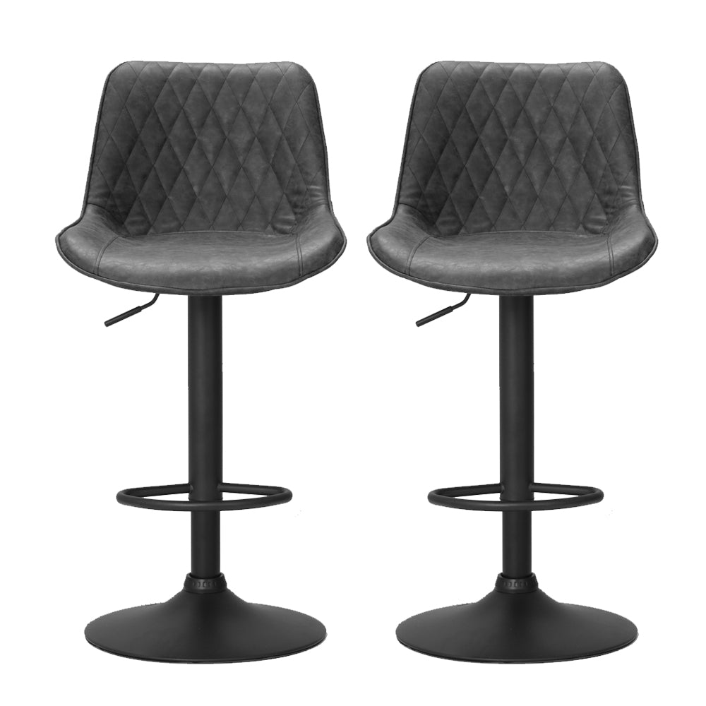 2X Bar Stools Gas Lift Vintage Leather Black