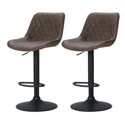 2X Bar Stools Gas Lift Vintage Leather Brown