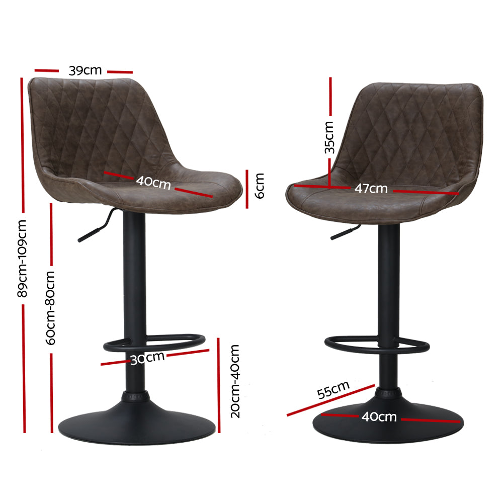 2X Bar Stools Gas Lift Vintage Leather Brown