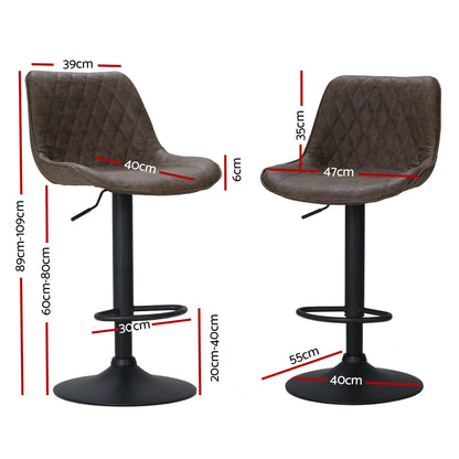 2X Bar Stools Gas Lift Vintage Leather Brown