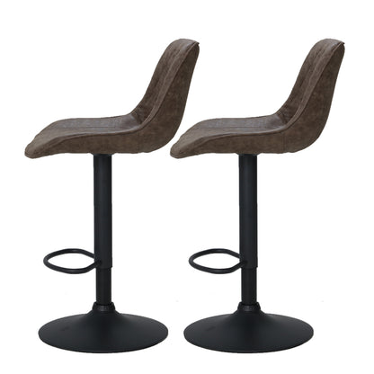2X Bar Stools Gas Lift Vintage Leather Brown