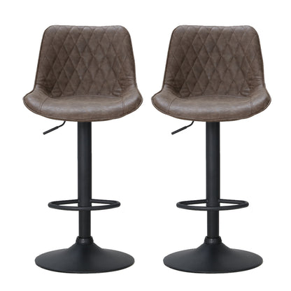 2X Bar Stools Gas Lift Vintage Leather Brown