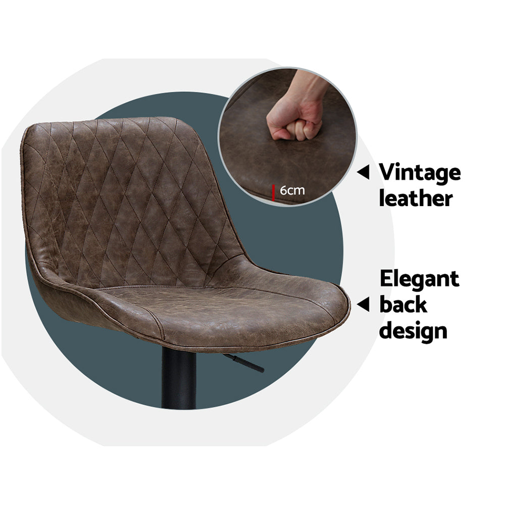 2X Bar Stools Gas Lift Vintage Leather Brown