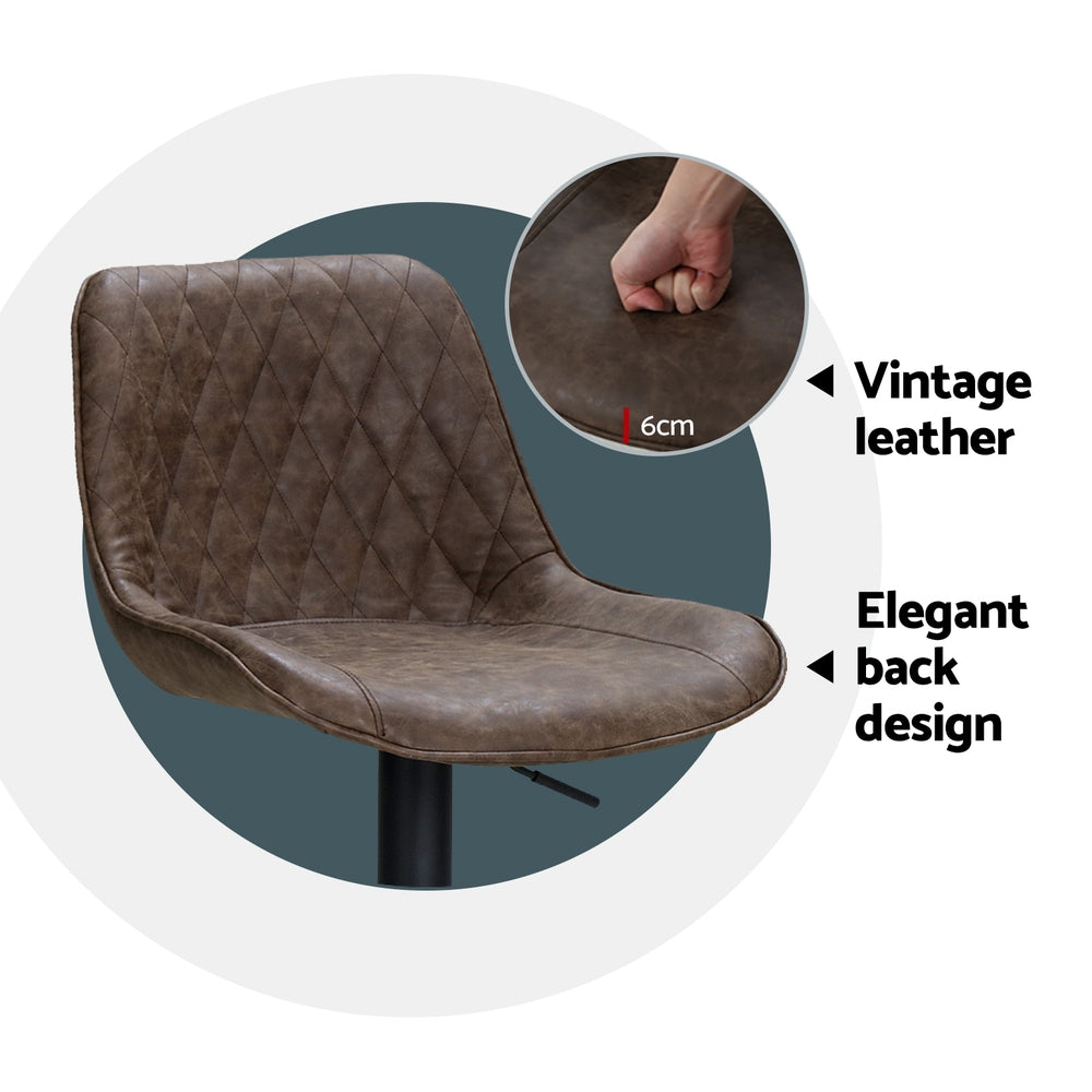 4X Bar Stools Gas Lift Vintage Leather Black/Brown