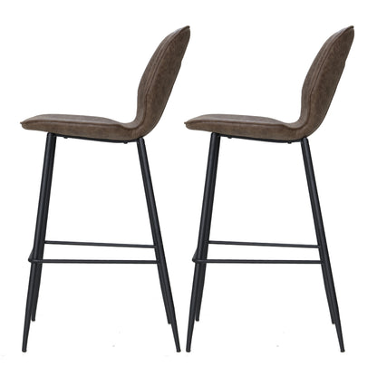 Set of 2 Bar Stools Kitchen Stool Barstool Dining Chairs Leather Brown Kingsley