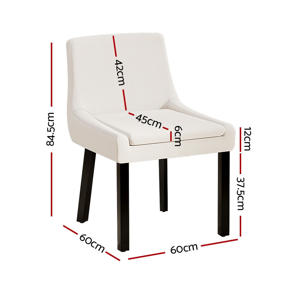 Dining Chairs Set Of 2 Corduroy Wooden Beige