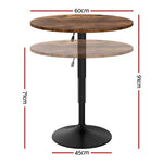 60cm Rustic Brown Black Bar Table Round Height Adjustable 360 Swivel Gas Lift