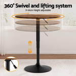 60cm Rustic Brown Black Bar Table Round Height Adjustable 360 Swivel Gas Lift