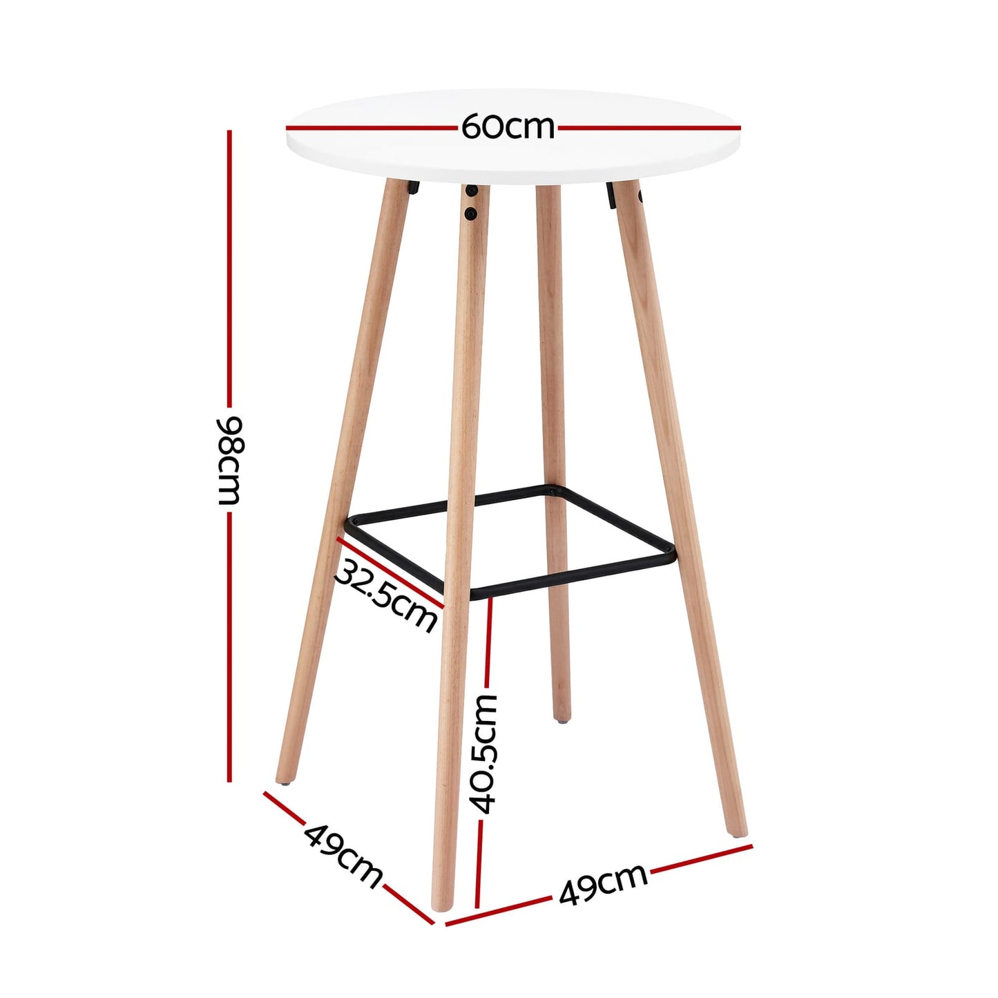 Round Bar Table White 60x60x98cm