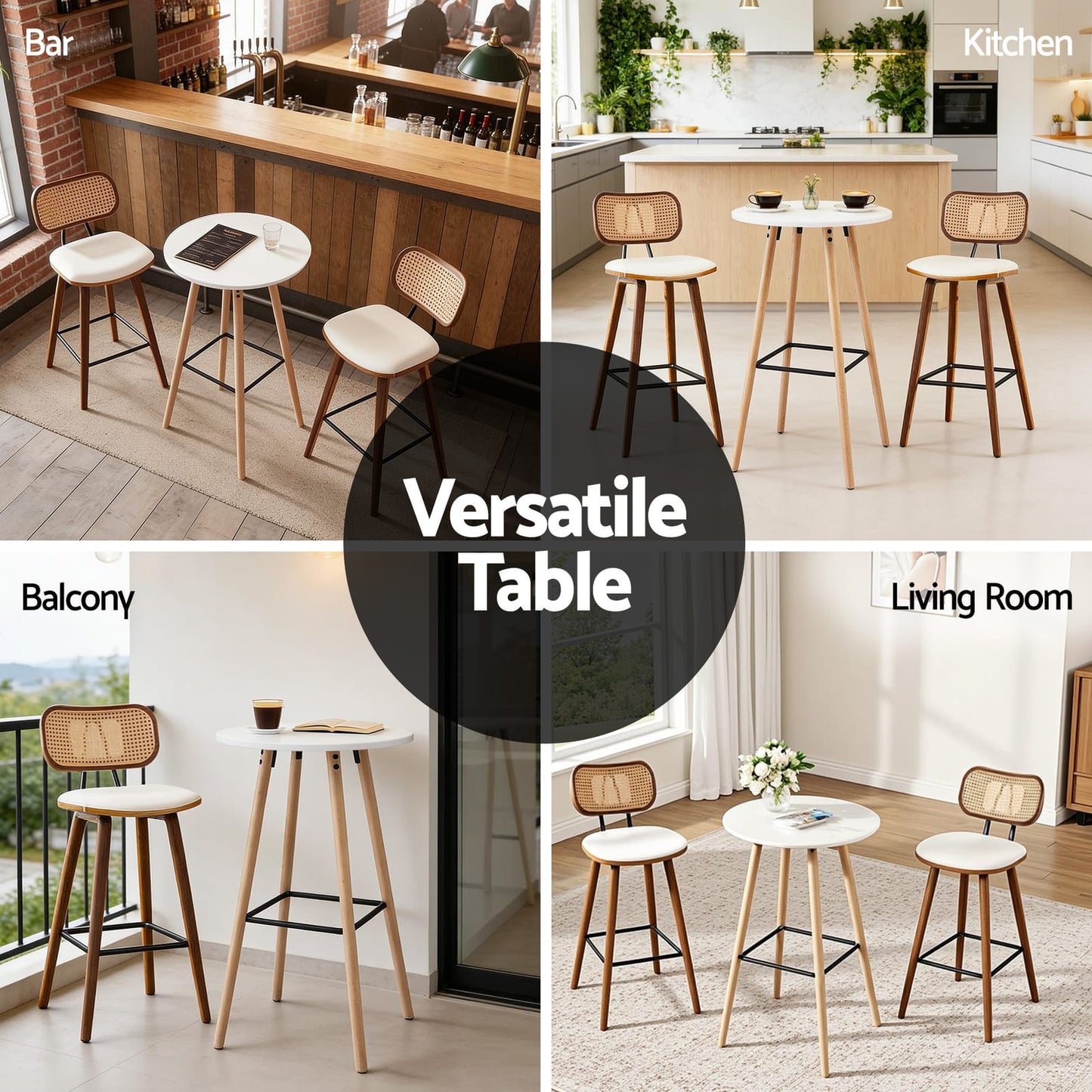 Round Bar Table White 60x60x98cm