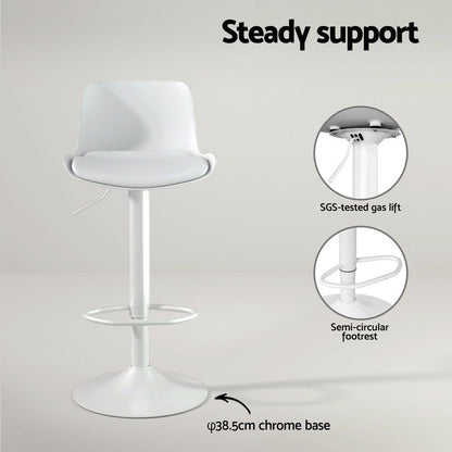Set of 2 Swivel Bar Stools - White Leather Gas Lift