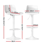 Set of 2 Swivel Bar Stools - White Leather Gas Lift