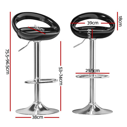2X Bar Stools Gas Lift Plastic Seat Black