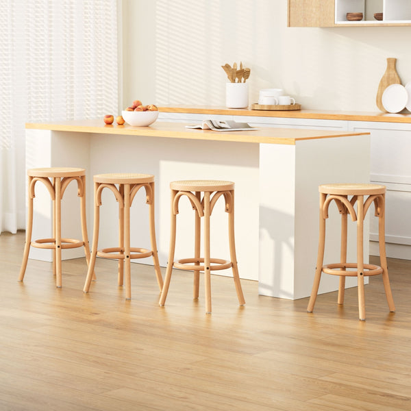  4X Bar Stoosl Rattan Seat Wooden