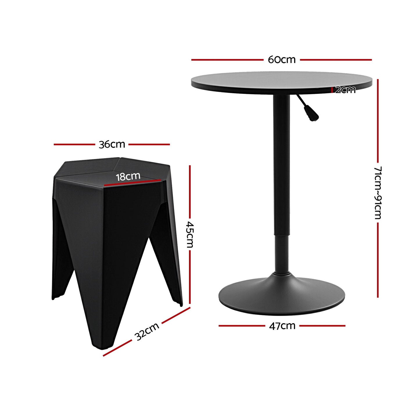 Bar Table Stools Set 3 Piece Black Cafe | HomeAndLiving - 3