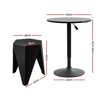 Bar Table Stools Set 3 Piece Black Cafe | HomeAndLiving - 3