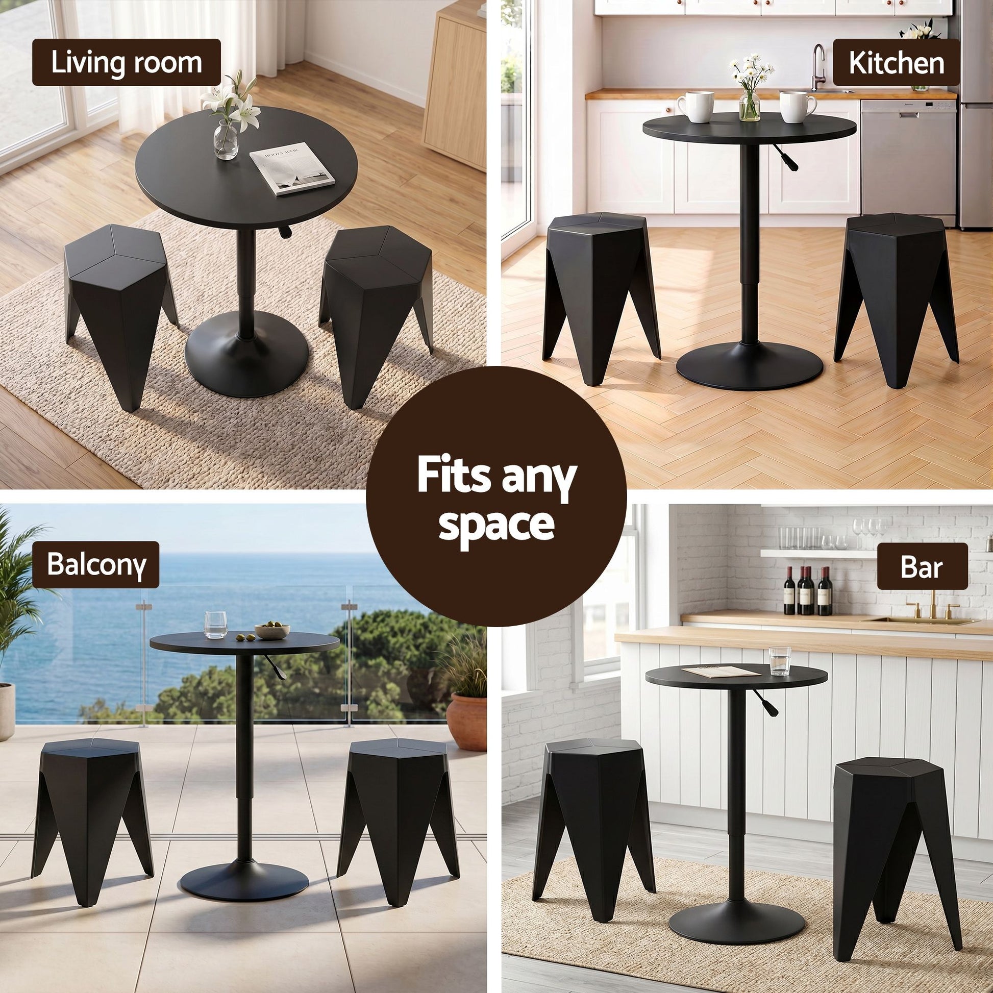 Bar Table Stools Set 3 Piece Black Cafe | HomeAndLiving - 8