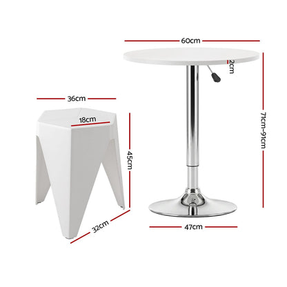 Bar Table Set White Marble 60x60x71cm