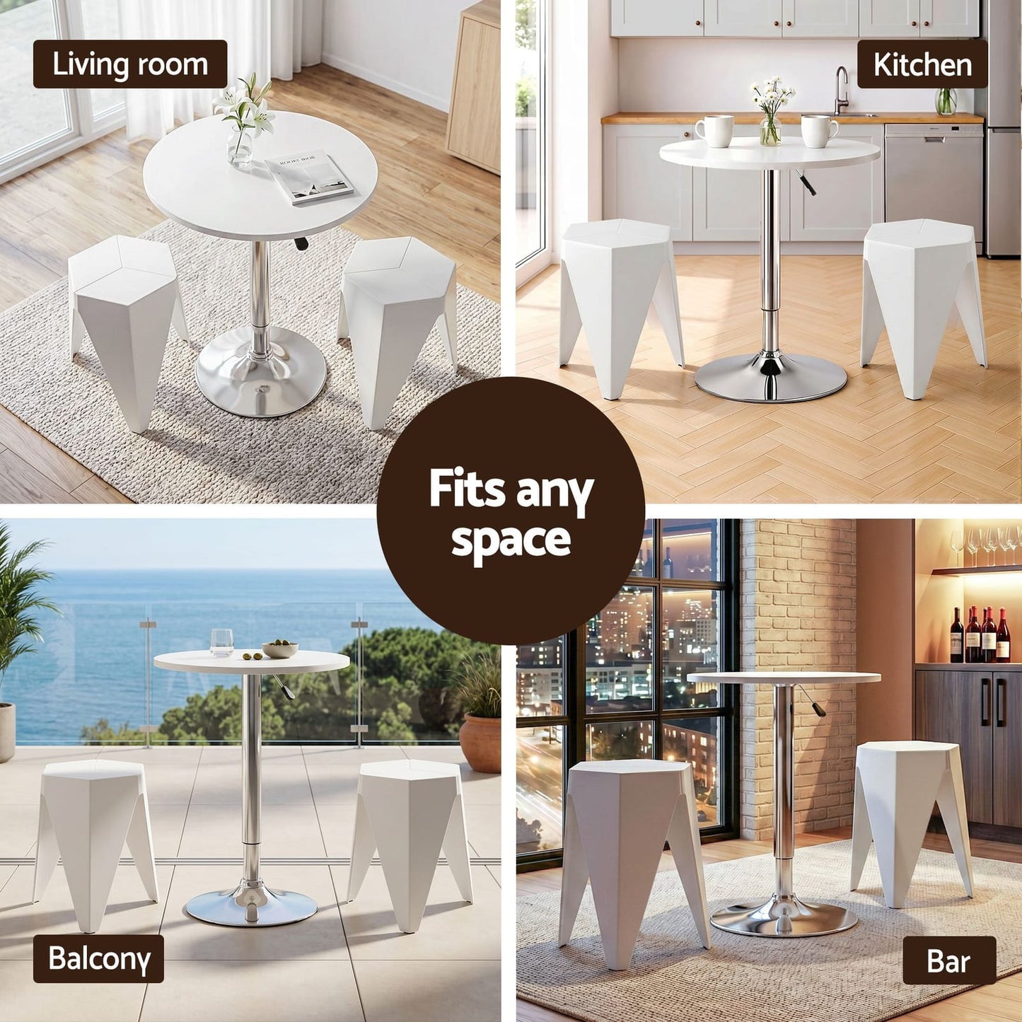 Bar Table Set White Marble 60x60x71cm