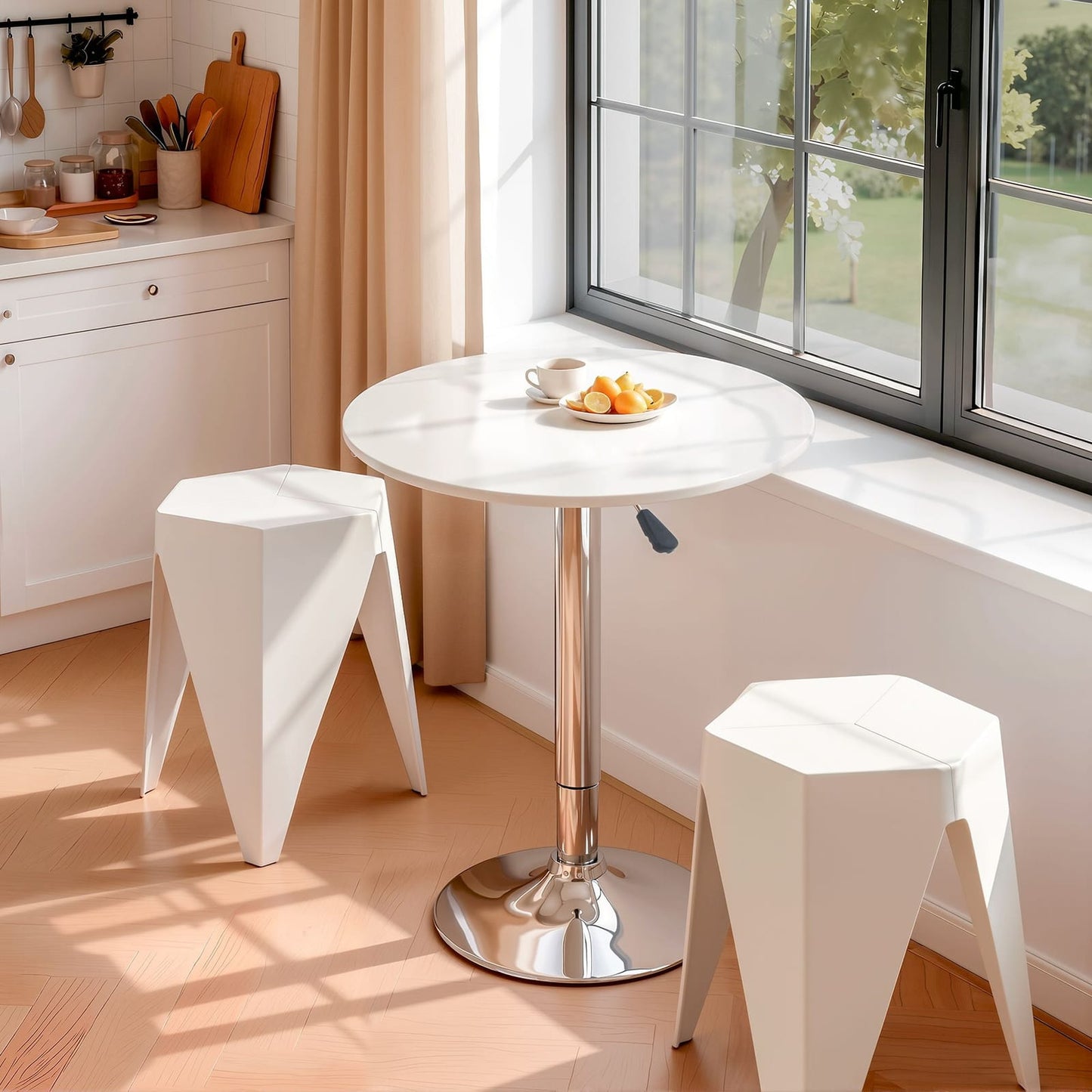 Bar Table Set White Marble 60x60x71cm