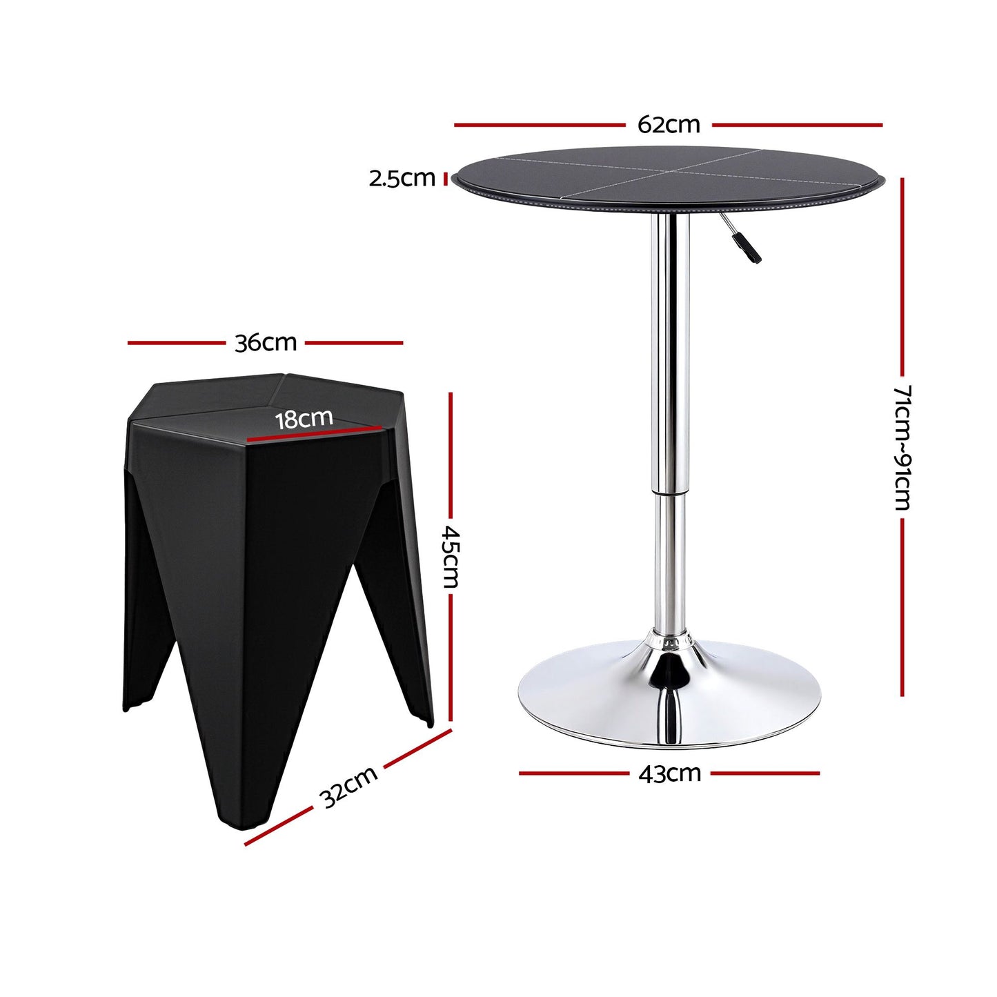Bar Stools Table Set 3 Piece PVC Black | HomeAndLiving - 3