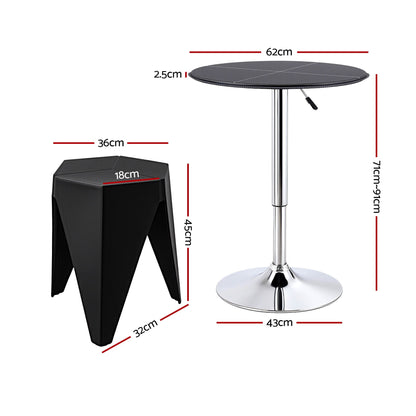 Bar Stools Table Set 3 Piece PVC Black | HomeAndLiving - 3