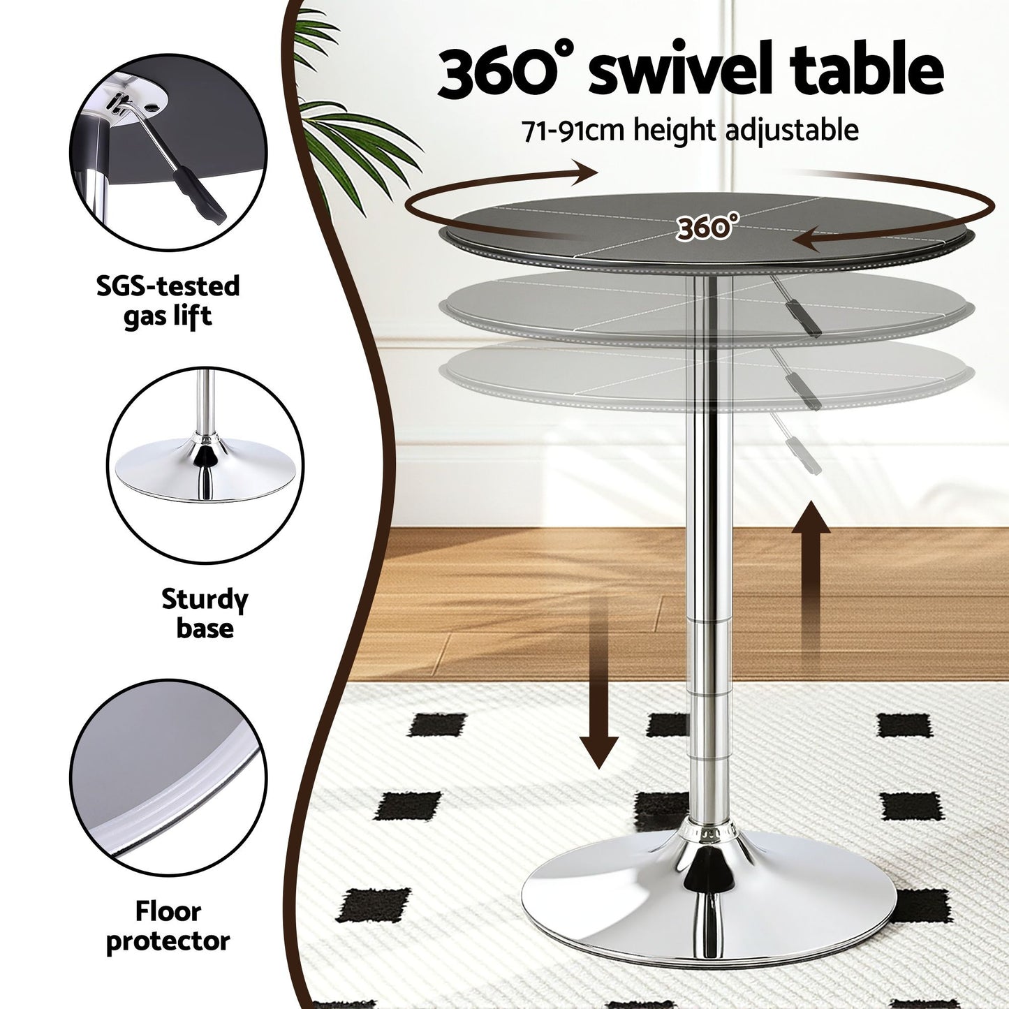 Bar Stools Table Set 3 Piece PVC Black | HomeAndLiving - 7