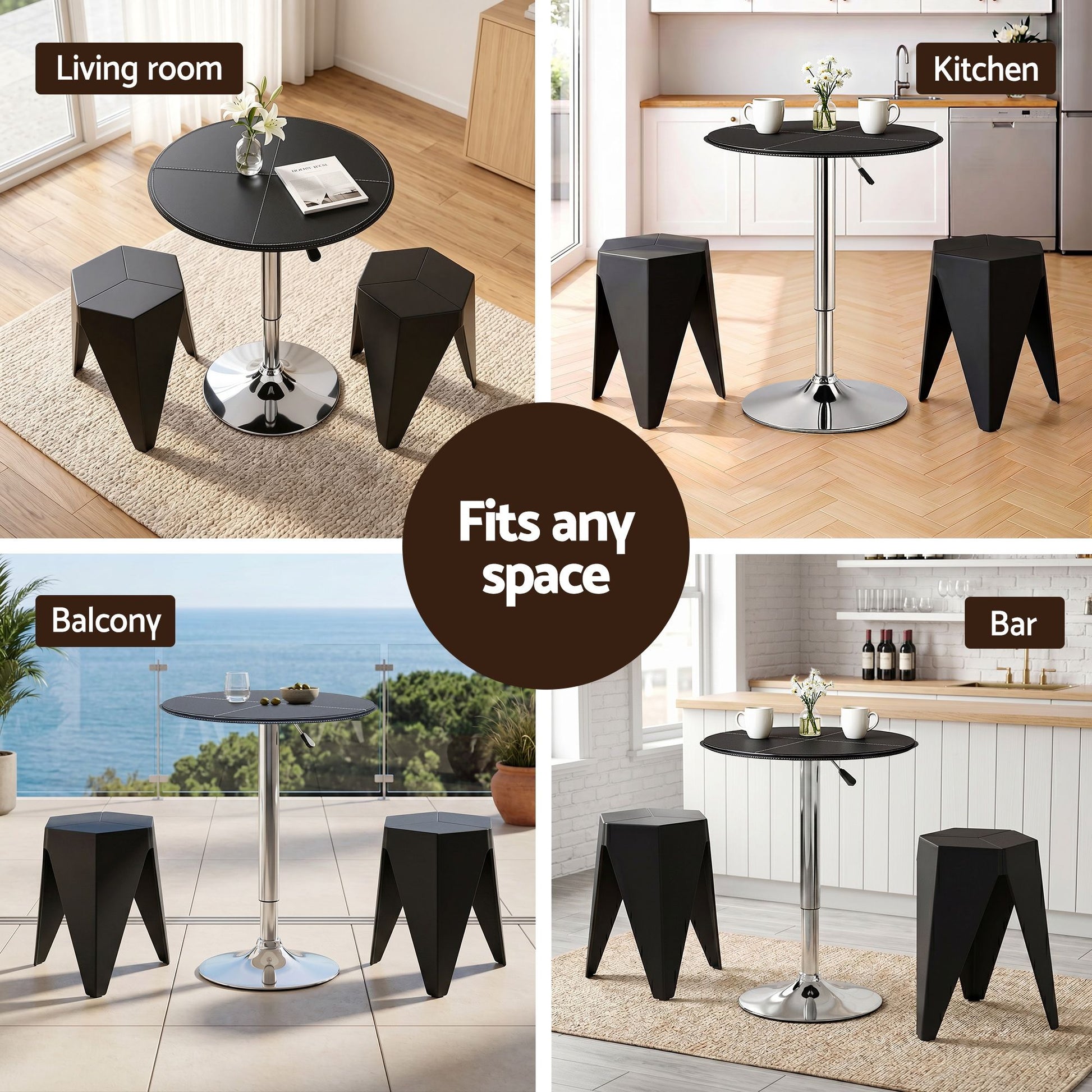 Bar Stools Table Set 3 Piece PVC Black | HomeAndLiving - 9