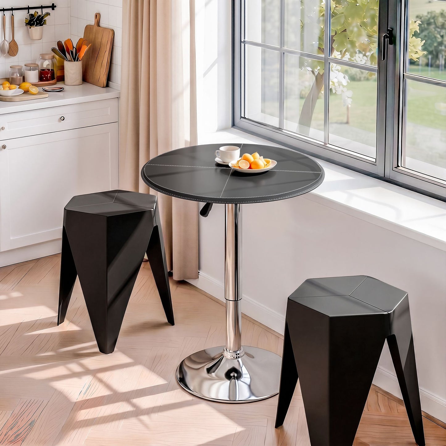 Bar Stools Table Set 3 Piece PVC Black | HomeAndLiving