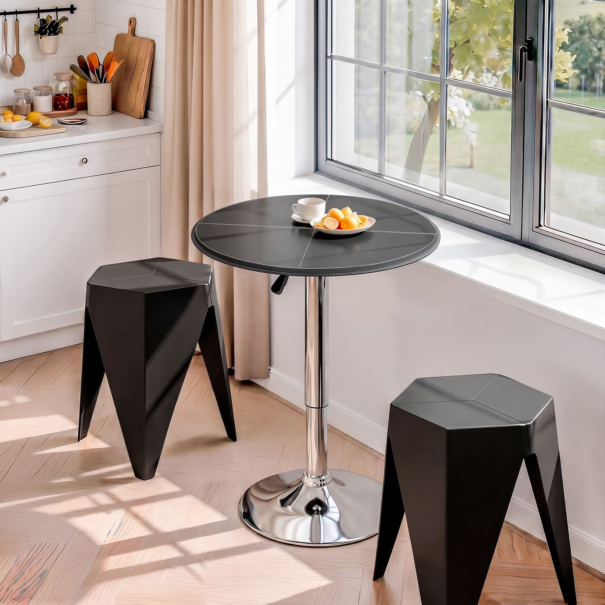 Bar Stools Table Set 3 Piece PVC Black | HomeAndLiving