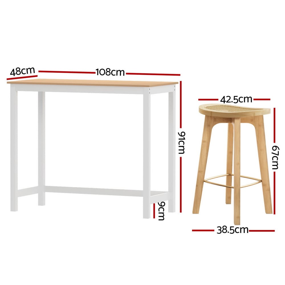 Rattan Bar Table Set 108x48x91cm