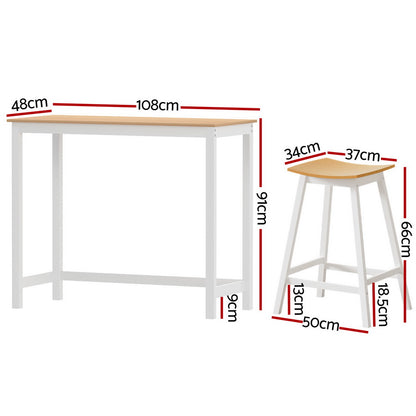 Bar Table and Stools Set Dining Desk Solid Wood Kitchen Chairs Cafe Pub