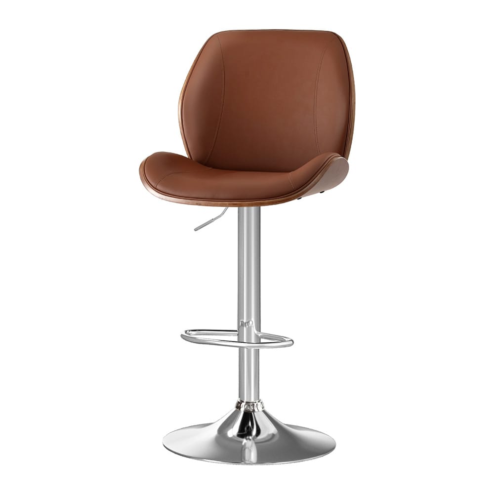 Brown Leather Bar Stool Adjustable 51.5x52x98cm
