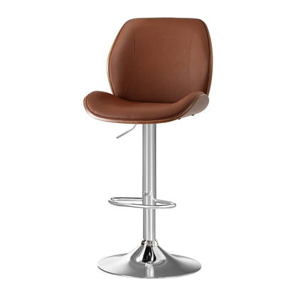 Brown Leather Bar Stool Adjustable 51.5x52x98cm