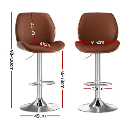 Brown Leather Bar Stool Adjustable 51.5x52x98cm