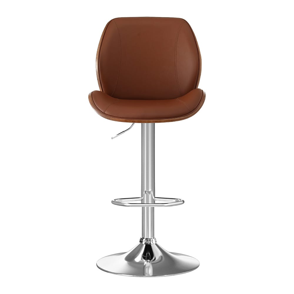 Brown Leather Bar Stool Adjustable 51.5x52x98cm