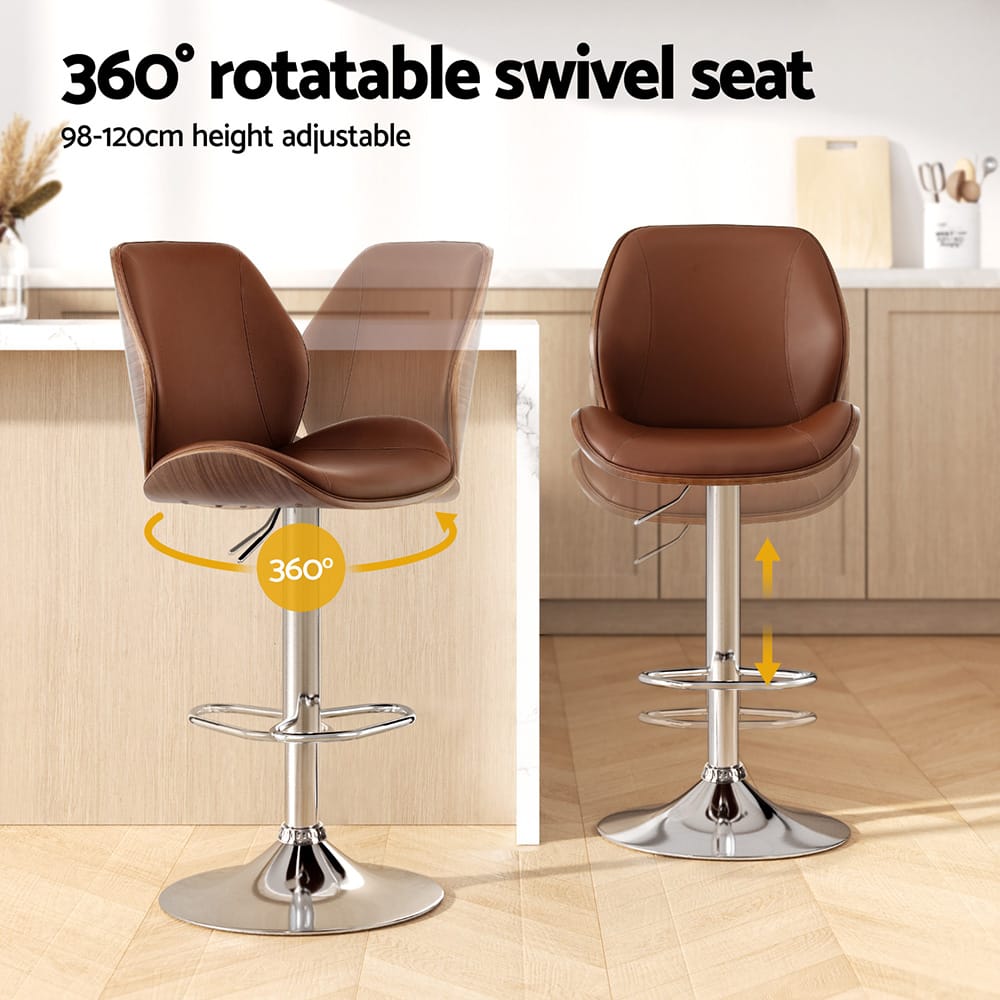Brown Leather Bar Stool Adjustable 51.5x52x98cm