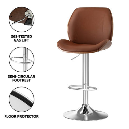 Brown Leather Bar Stool Adjustable 51.5x52x98cm