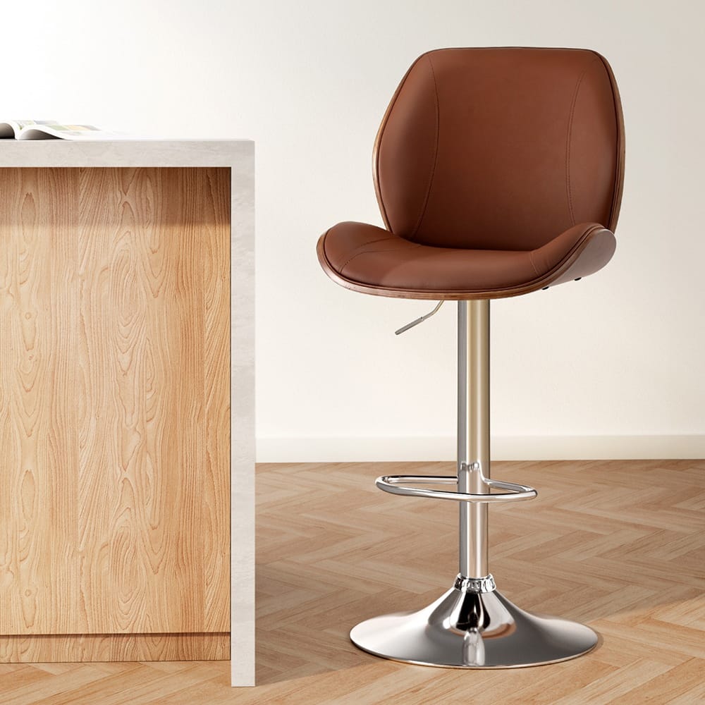 Brown Leather Bar Stool Adjustable 51.5x52x98cm