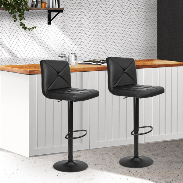  2X Bar Stools Kitchen Dining Chairs Gas Lift Stool Leather Black