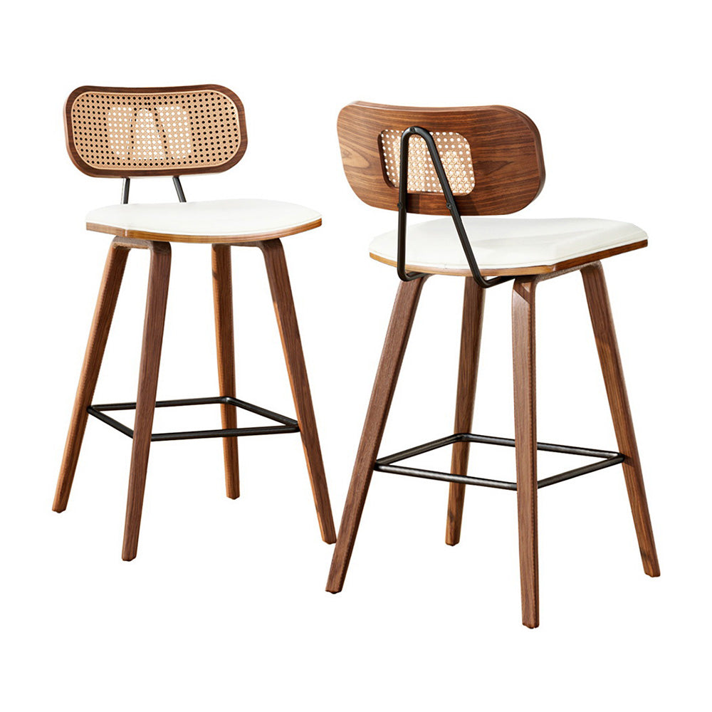 2x Bar Stools Kitchen Counter Rattan Chairs PU Leather Padding