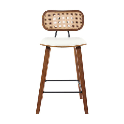 2x Bar Stools Kitchen Counter Rattan Chairs PU Leather Padding