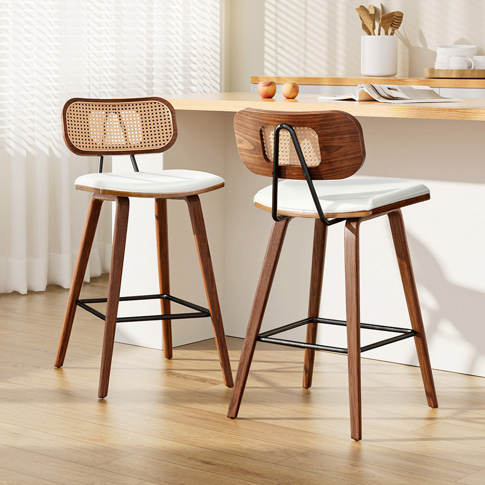 2x Bar Stools Kitchen Counter Rattan Chairs PU Leather Padding