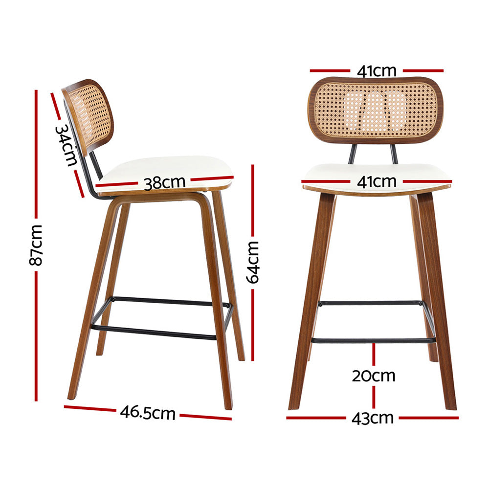 2x Bar Stools Kitchen Counter Rattan Chairs PU Leather Padding
