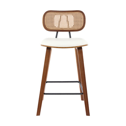 4x Bar Stools Kitchen Counter Rattan Chairs PU Leather Padding