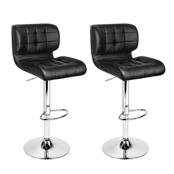  2X Bar Stools Gas Lift Leather Padded Stool Black