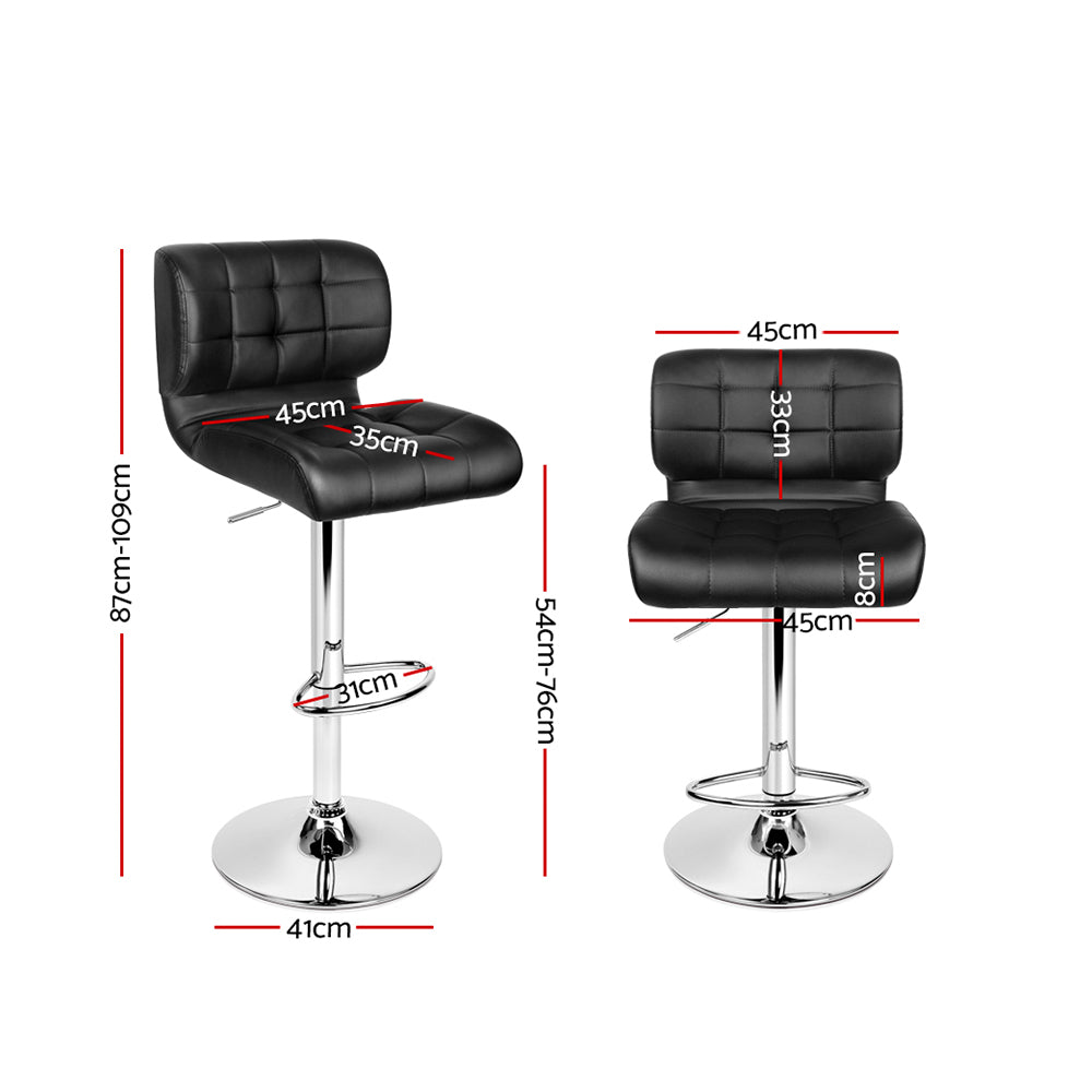 2X Bar Stools Gas Lift Leather Padded Stool Black