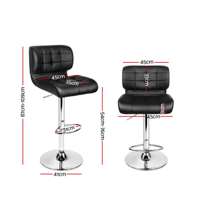 2X Bar Stools Gas Lift Leather Padded Stool Black