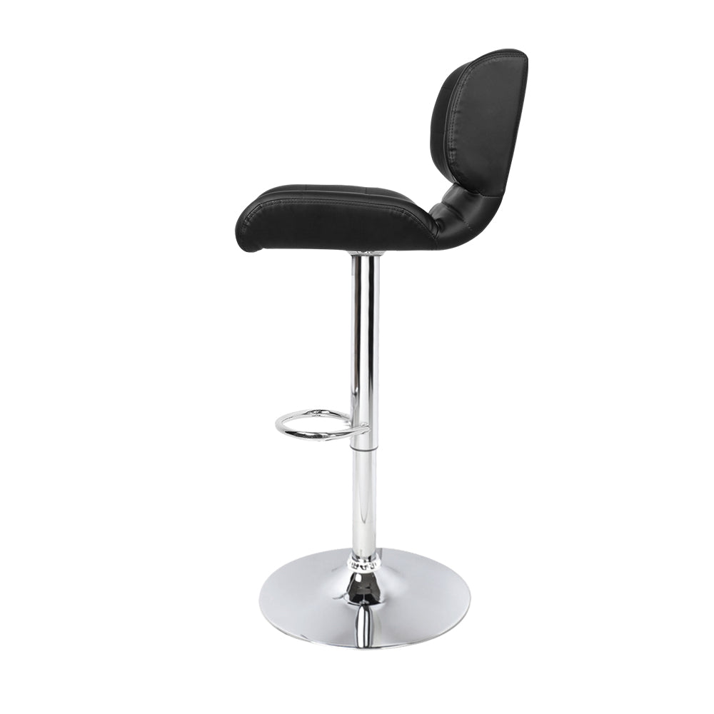 2X Bar Stools Gas Lift Leather Padded Stool Black