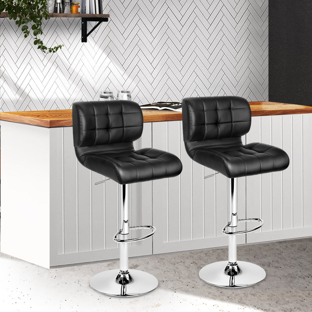 2X Bar Stools Gas Lift Leather Padded Stool Black